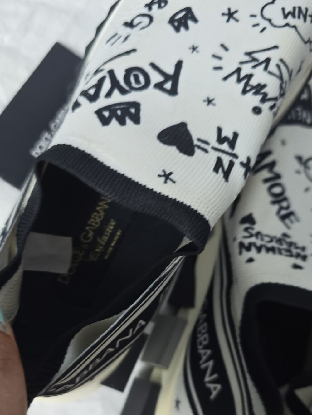 Dolce & Gabbana White & Black Graffiti Slip-On Sneakers - Picture 8 of 15